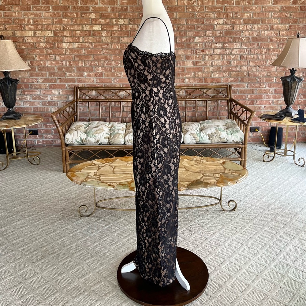 Arianna by Rachel Kaye Black Lace Nude Illusion Evening Maxi Dress 6 Cocktail - Picture 7 of 17